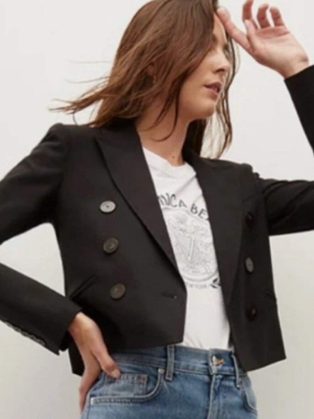 NWT Veronica Beard Nevis Black Wool Blend Cropped Double Breasted Jacket 16